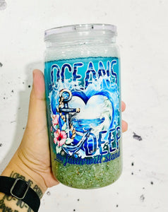 Oceans Deep my Faith will stand beach snow globe cup