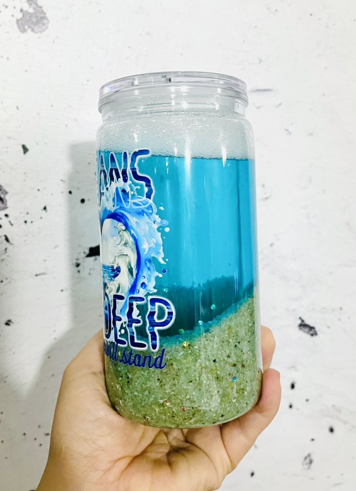 Oceans Deep my Faith will stand beach snow globe cup