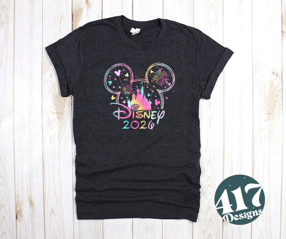 Family 2026 Pastel Ombre castle mouse design Adult tee