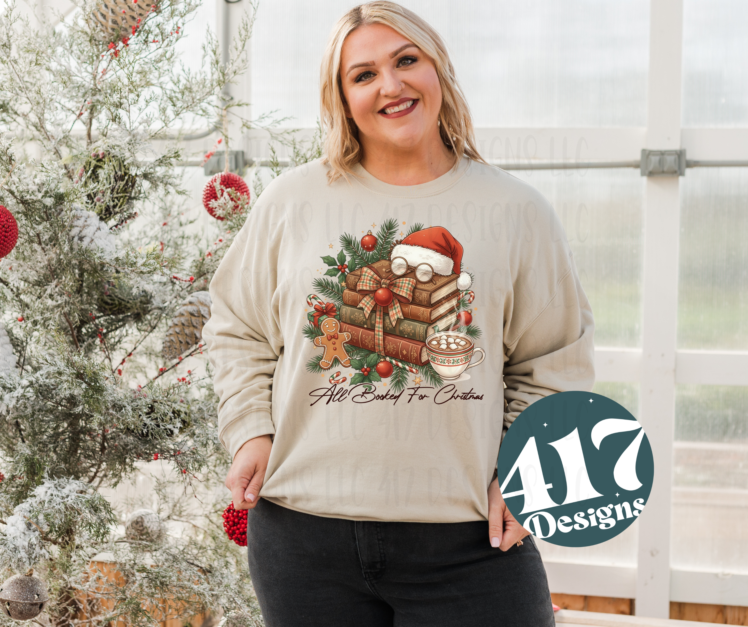 All Booked for Christmas unisex sand Crewneck sweatshirt