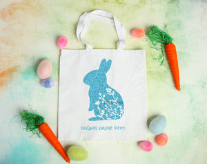 Aqua Glitter bunny silhouette Easter Bag