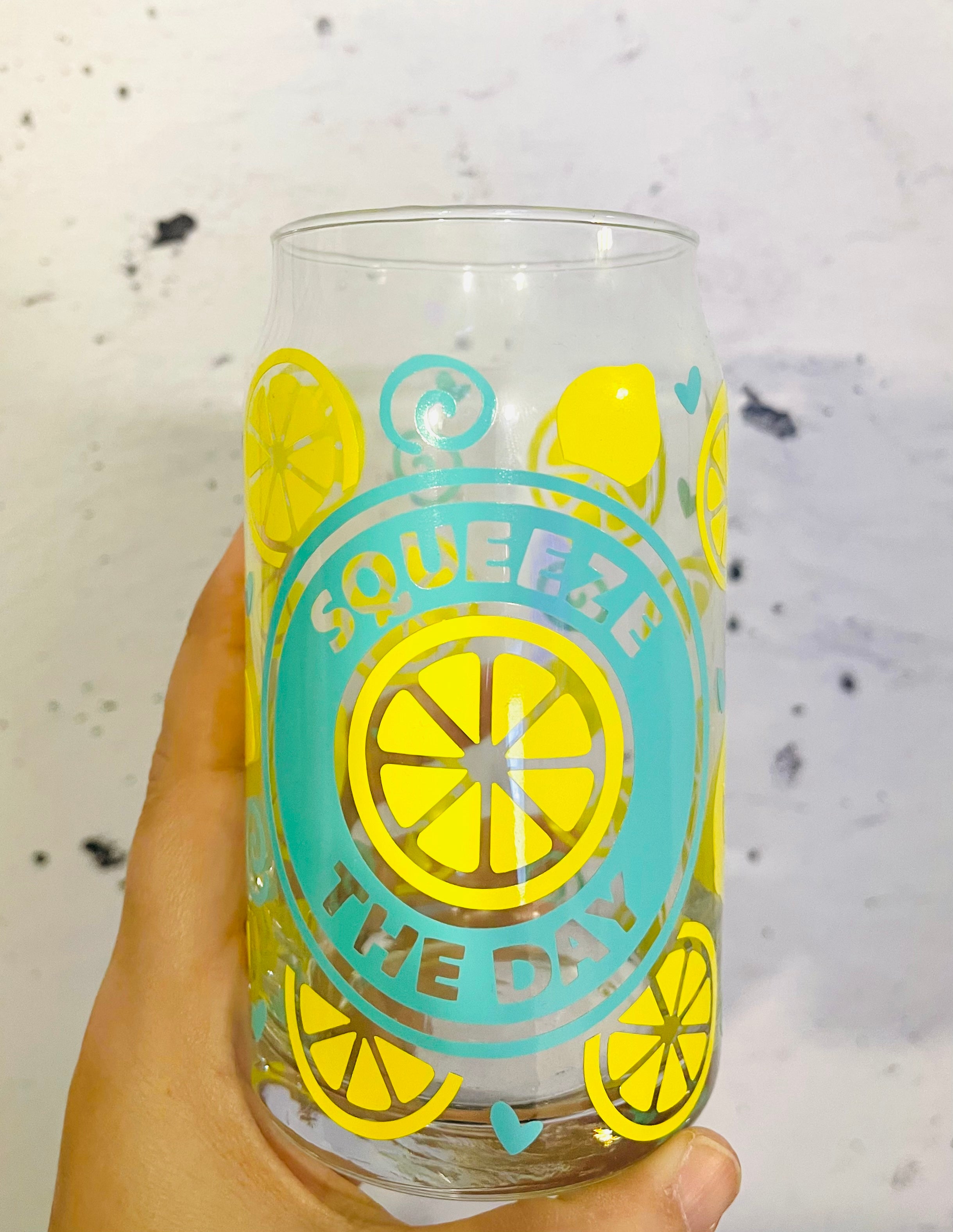 Squeeze the day Lemon 16oz or 20 oz Libbey beer can glass