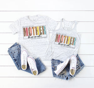 Mother hood on unisex tee or womens flowy racerback tank