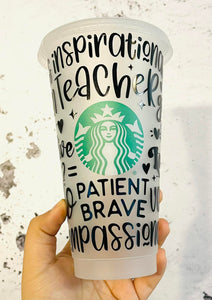 Teacher words Starbucks cup reusable cup