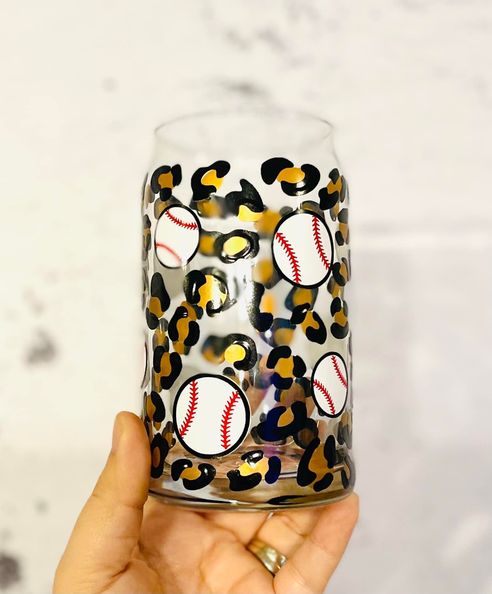 Leopard Baseball wrap 16oz or 20oz Libbey beer can glass