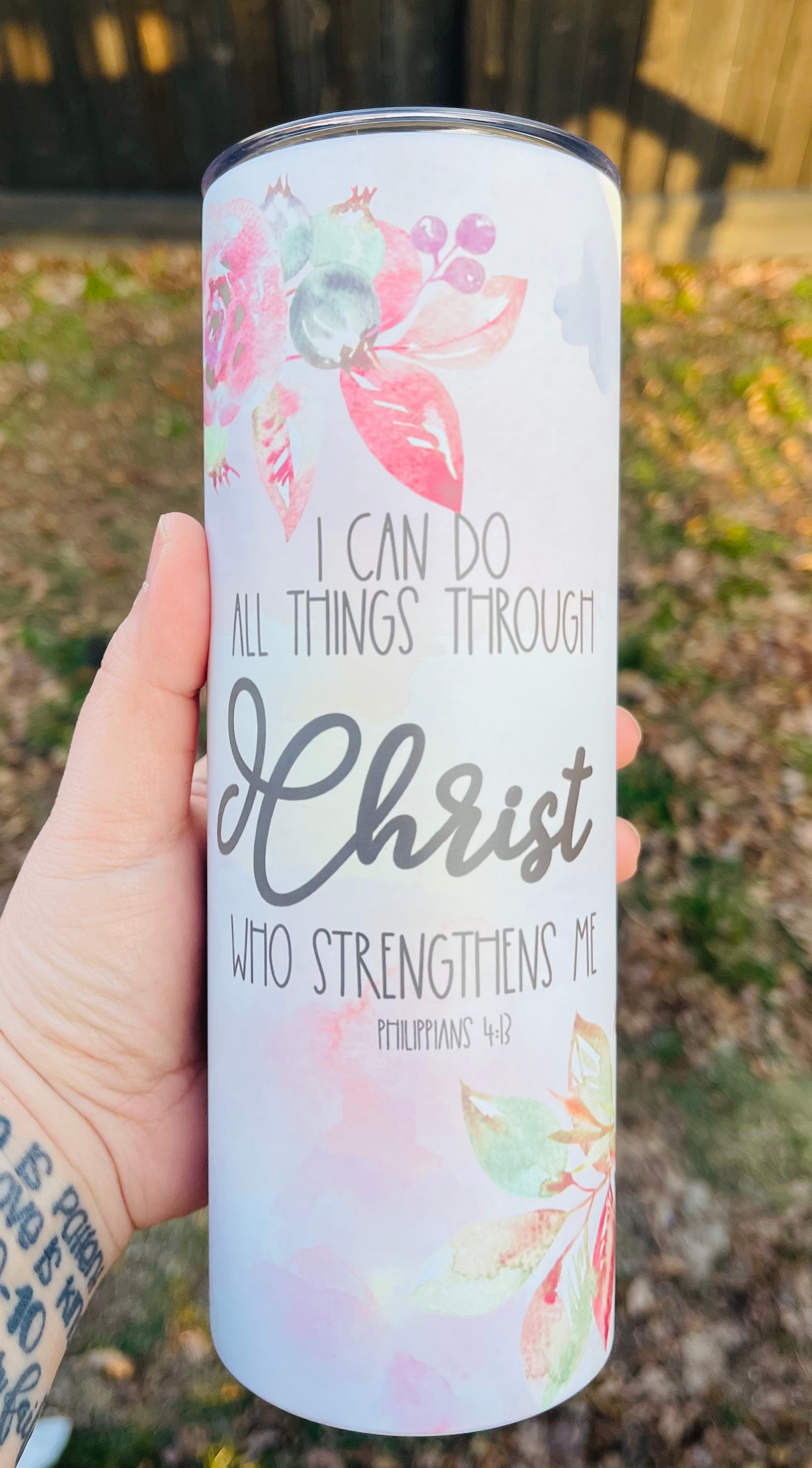 Pastel floral I can do all things 20oz Matte Skinny Tumbler