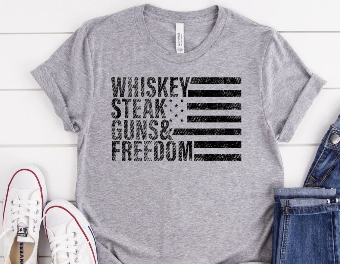 Whiskey Steak Guns & Freedom unisex tee