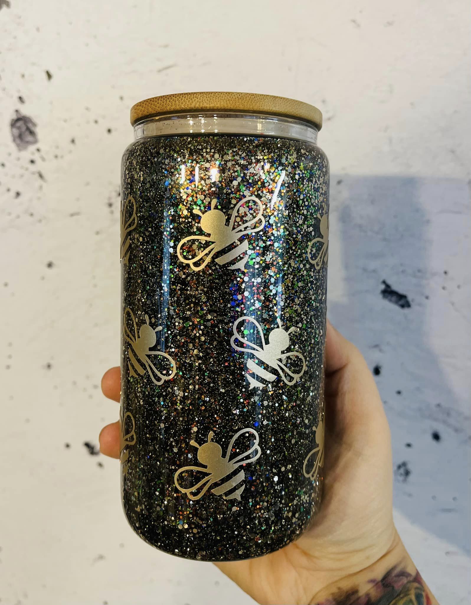 Queen Bee glitter snow globe tumbler