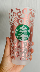 Boss Babe leopard rose gold metallic Starbucks cup reusable cup