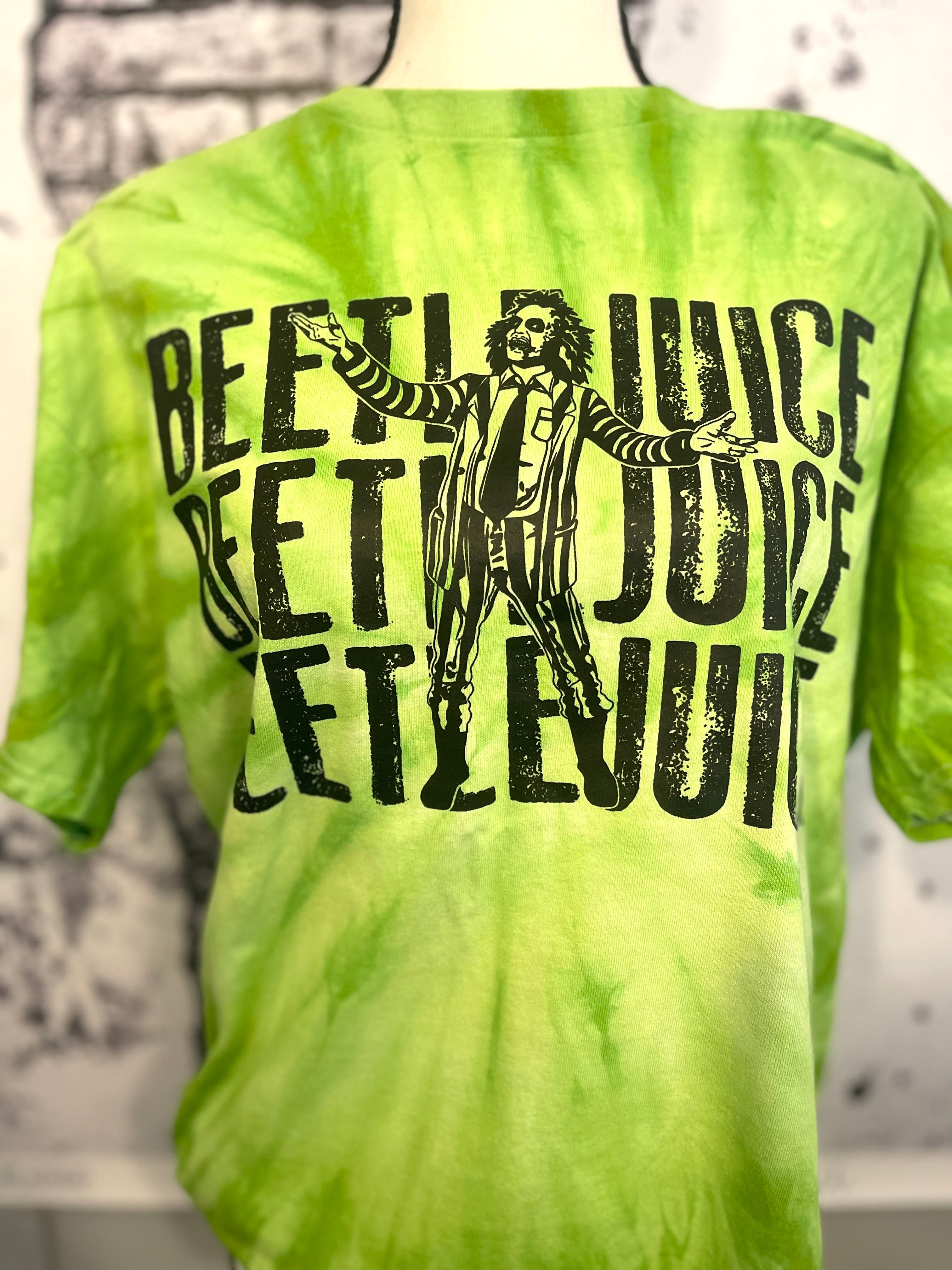 Beetle juice lime green tie dye unisex tee