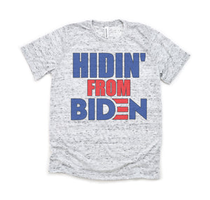 Hidin From Biden unisex tee or womens flowy racerback tank