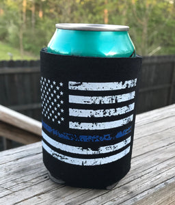 Blue line flag can koozie