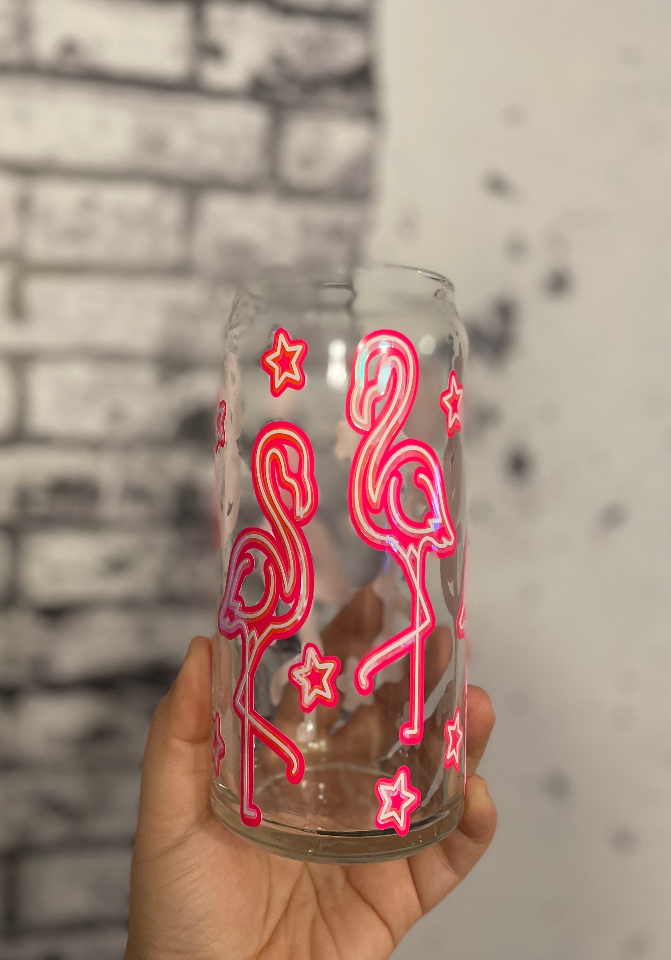 Neon Flamingo full wrap 16 or 20oz Libbey beer can glass