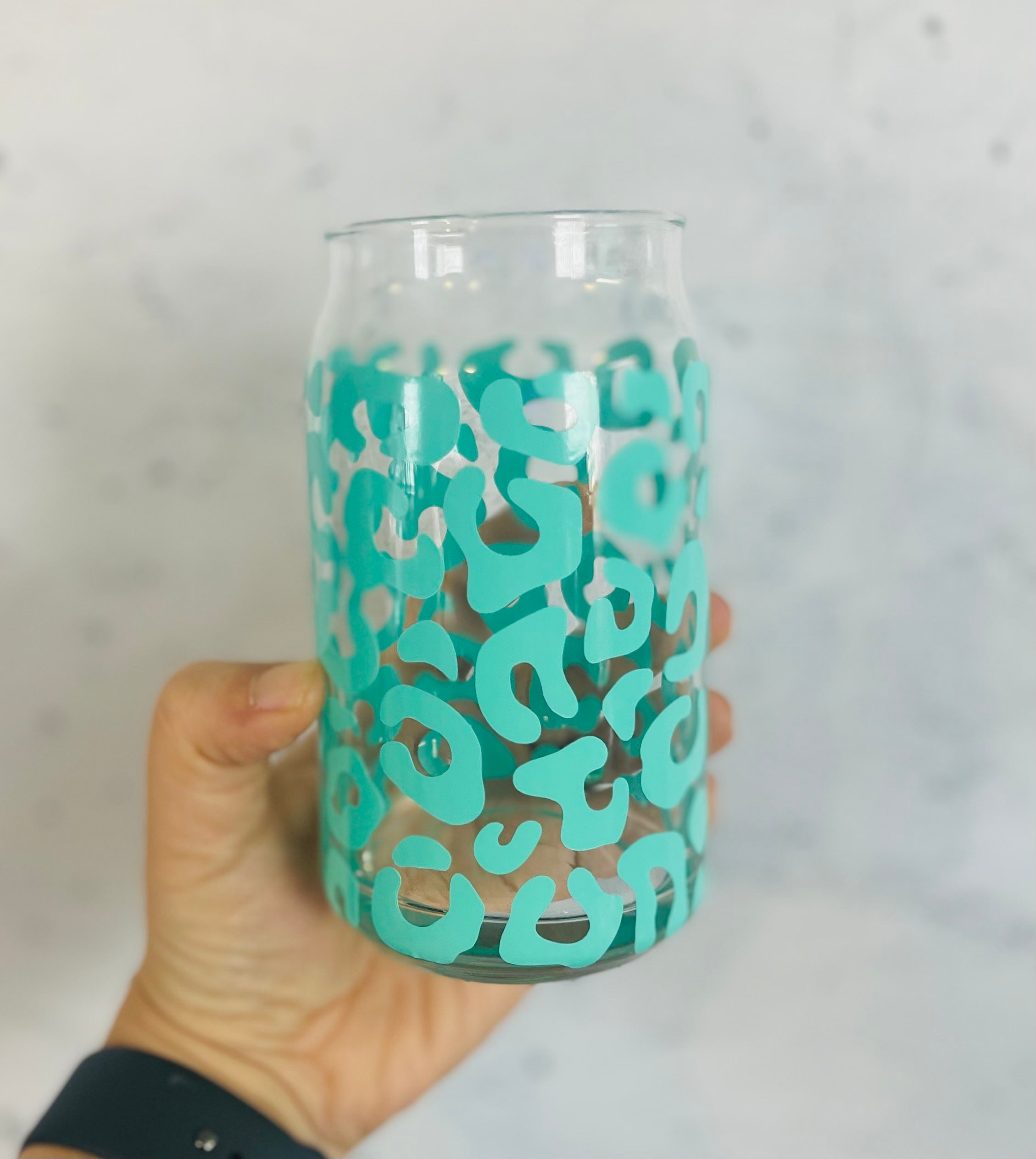 Mint Leopard print wrap 16oz or 20 oz Libbey beer can glass