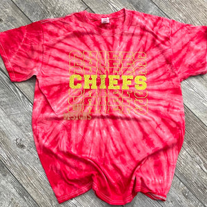 Chiefs repeat yellow glitter unisex tie dye shirt