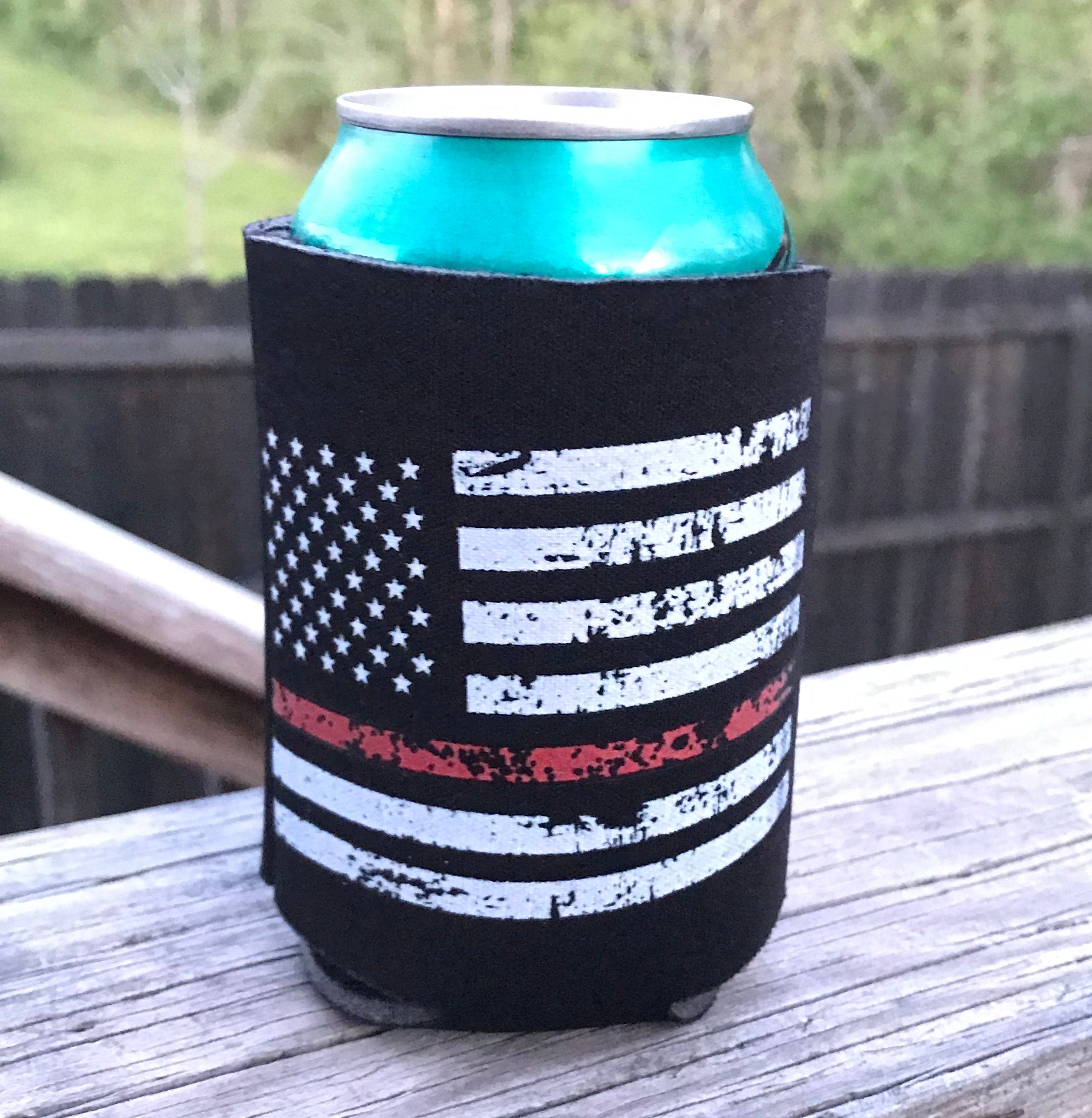 Red line flag can koozie