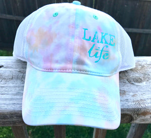 Lake Life Tie Dyed Trucker hat pastel