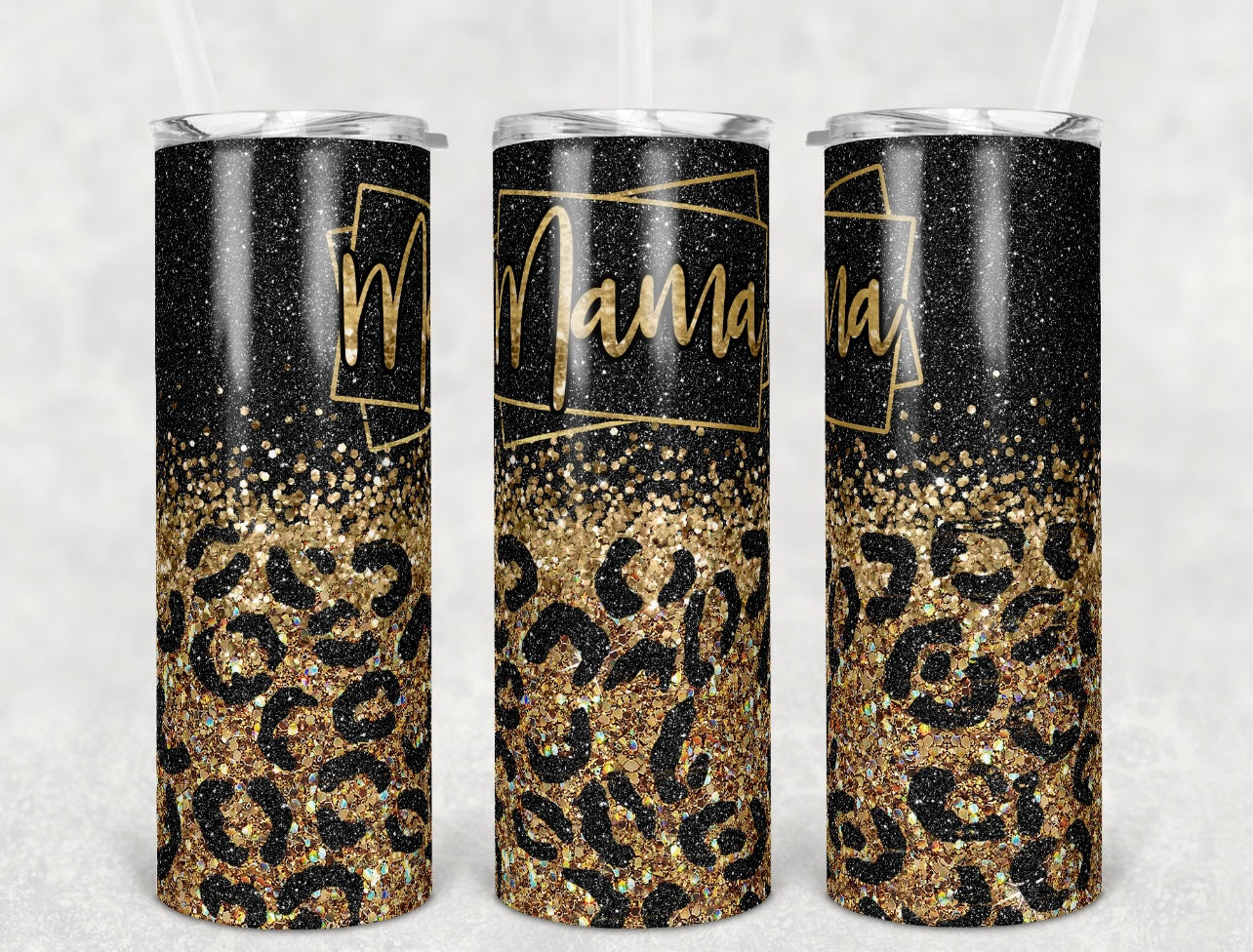 Mama black leopard glitter 20oz Skinny Tumbler