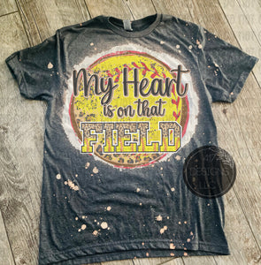 My Heart is on that Field Softball unisex bleached tee