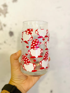 Valentine Gnomes 16oz or 20 oz Libbey beer can glass