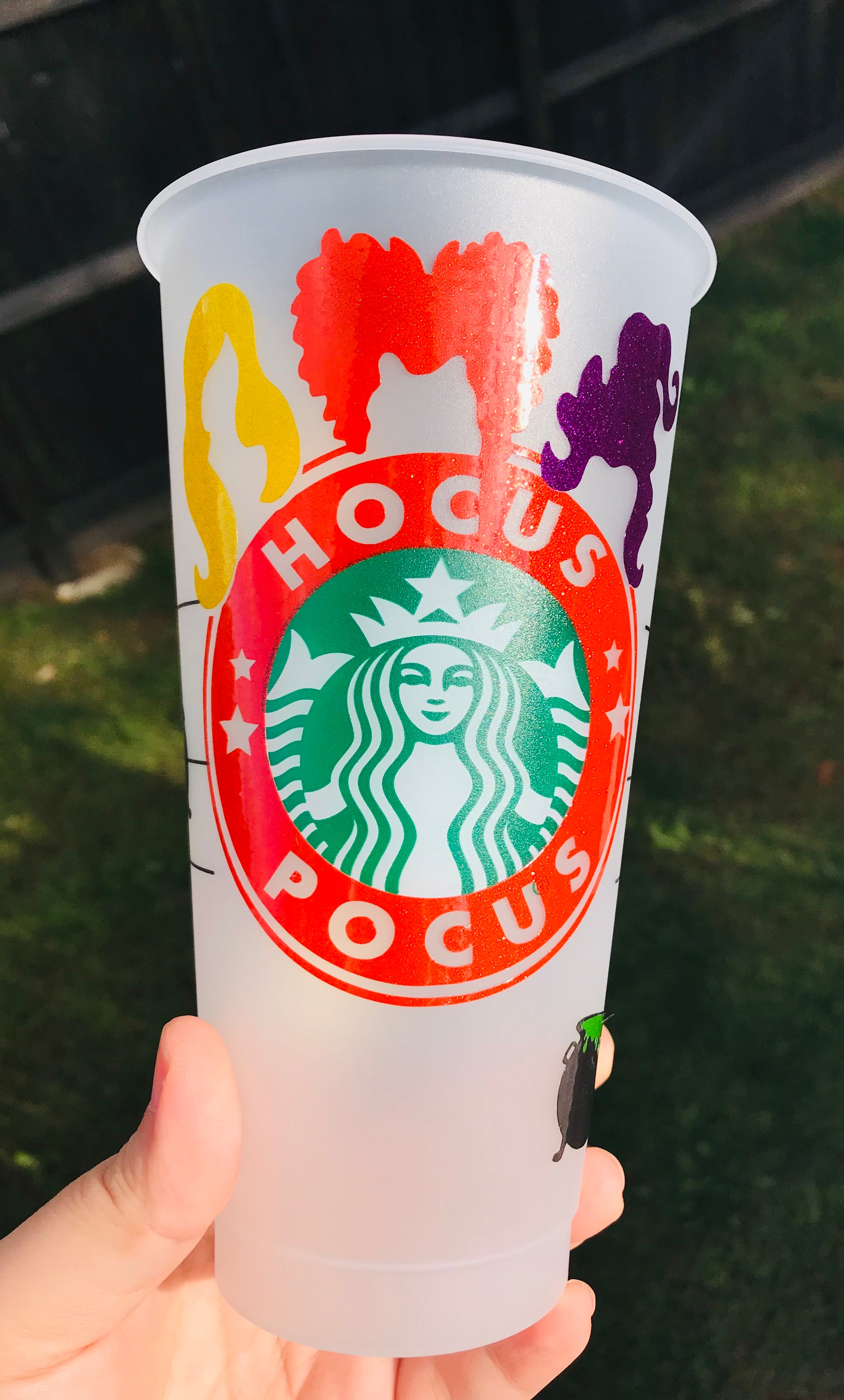 Starbucks cold cup Hocus pocus glitter design