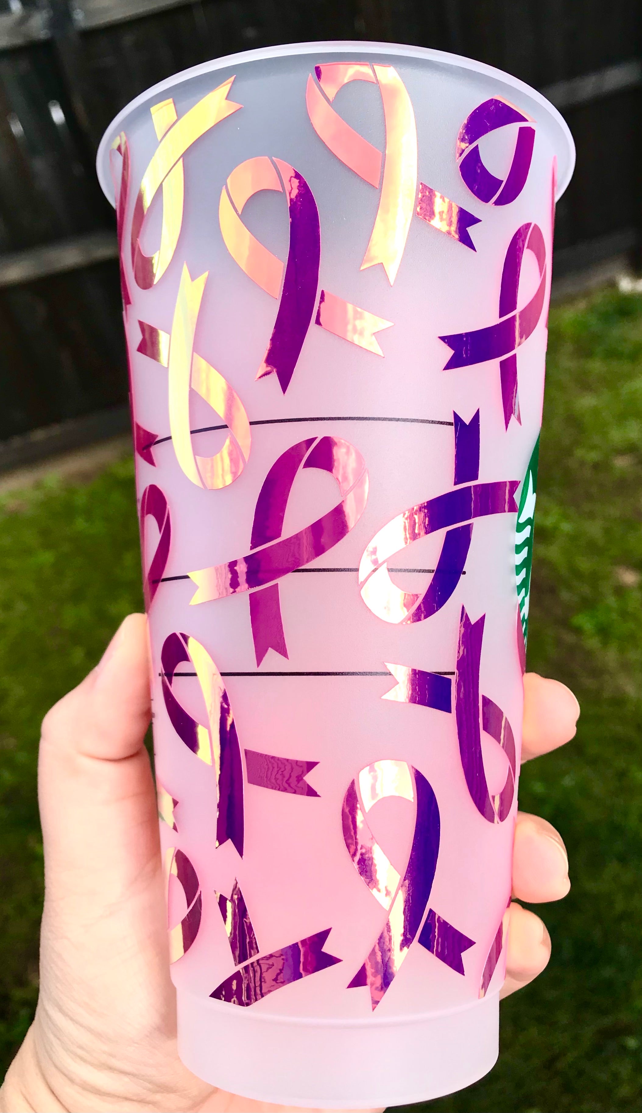 Starbucks cold cup Pink Opal ribbon wrap design