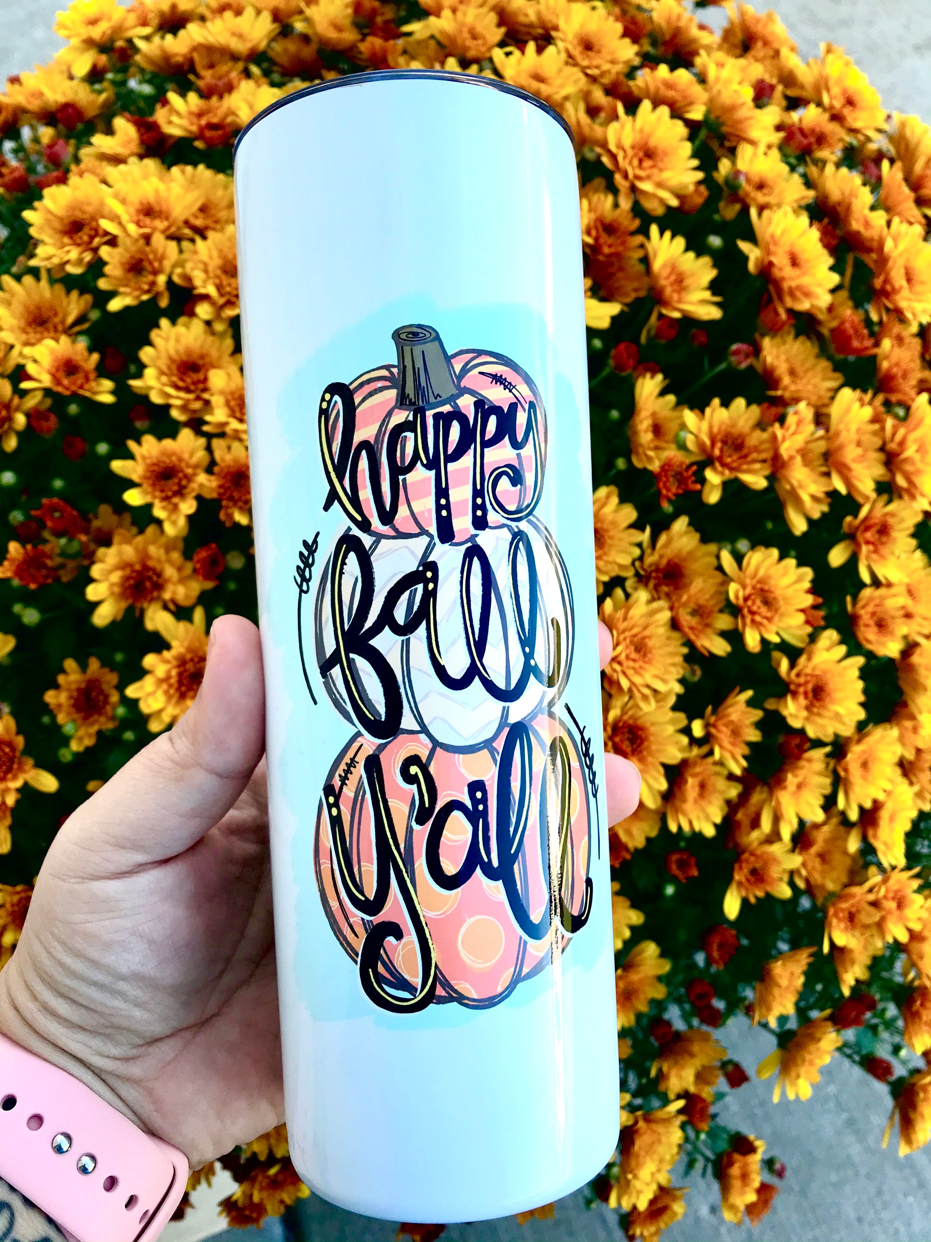 Happy Fall Y'all stacked pumpkins 20 oz tumbler