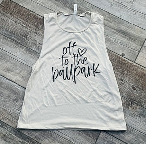 Off to the Ballpark womens flowy muscle tank