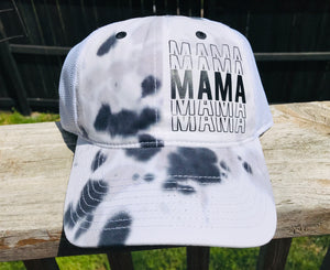 MAMA repeat Tie Dyed Trucker hat greyscale