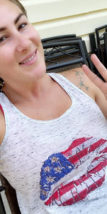 Patriotic Lips on Flowy Racerback tank or Muscle Tank