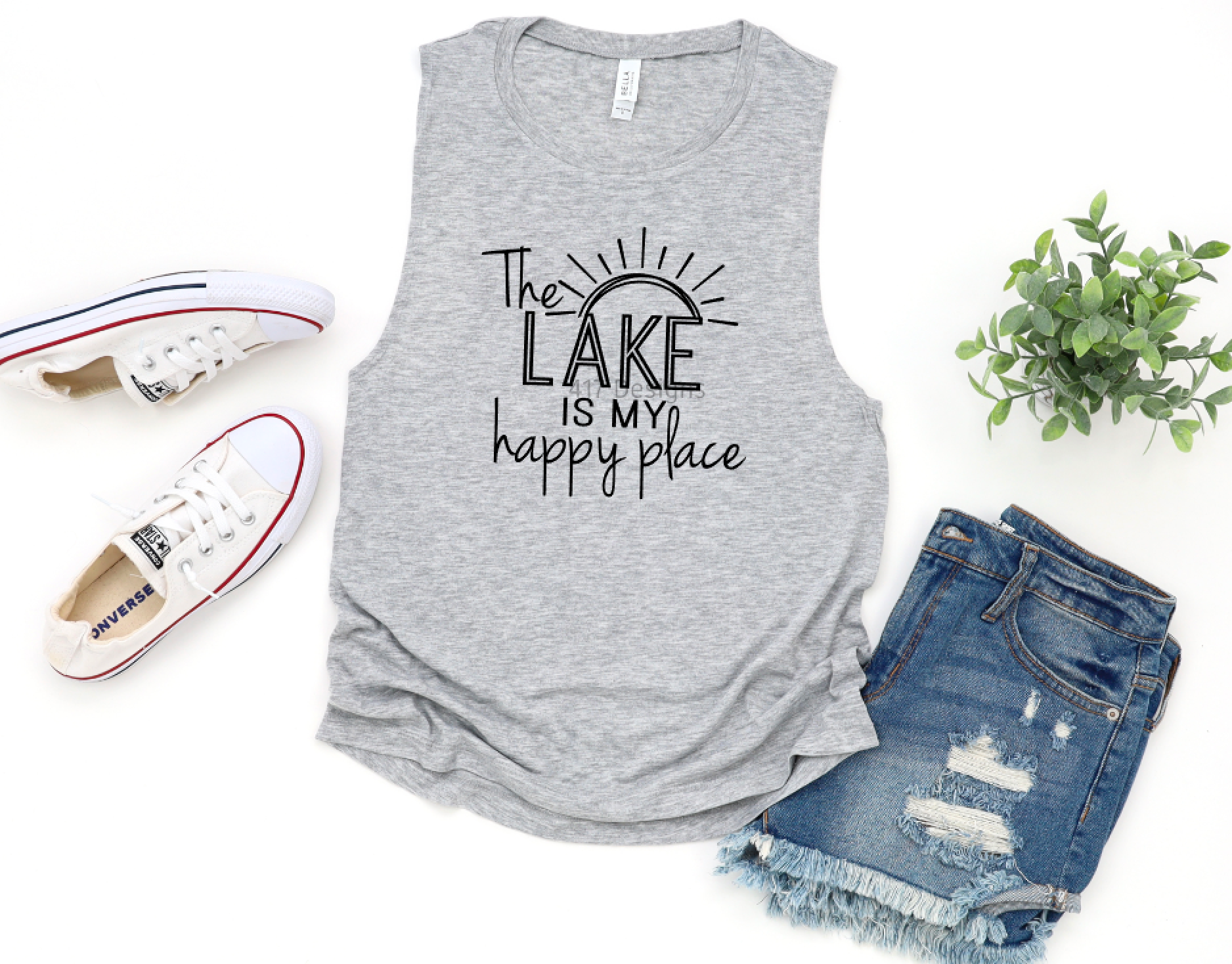 The lake is my happy place women’s muscle tank