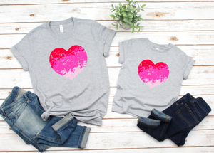 Ombre Distressed Heart unisex adult and youth tee