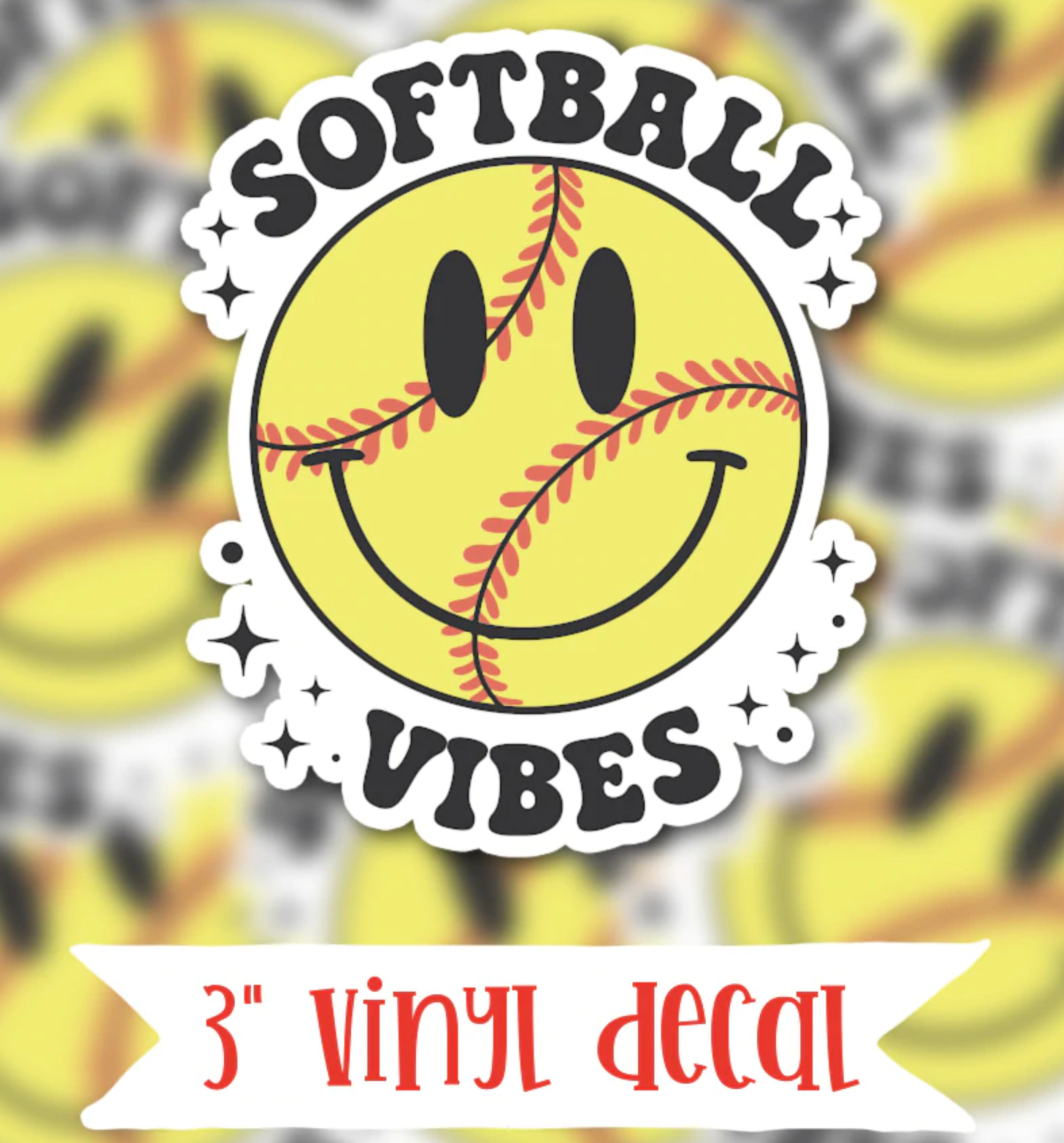 Softball Vibes vinyl waterproof sticker