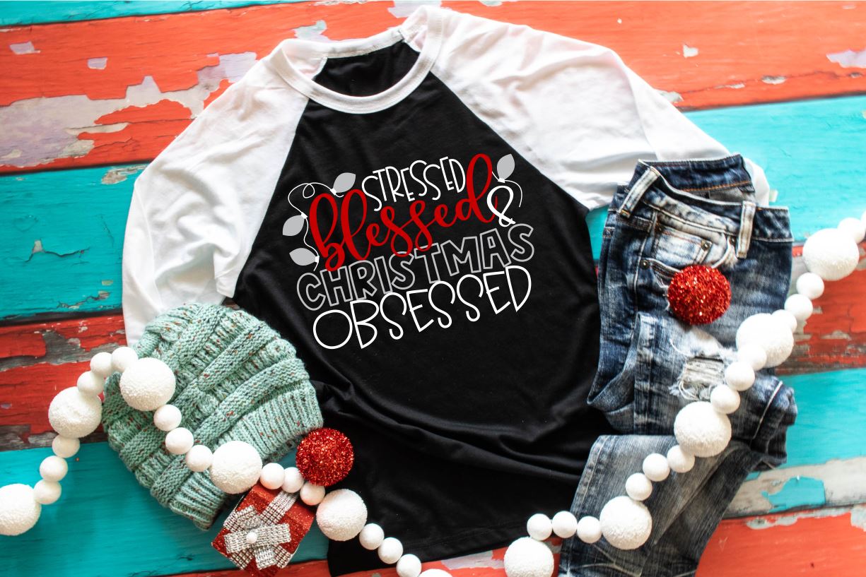 Stressed Blessed and Christmas Obsessed unisex tee