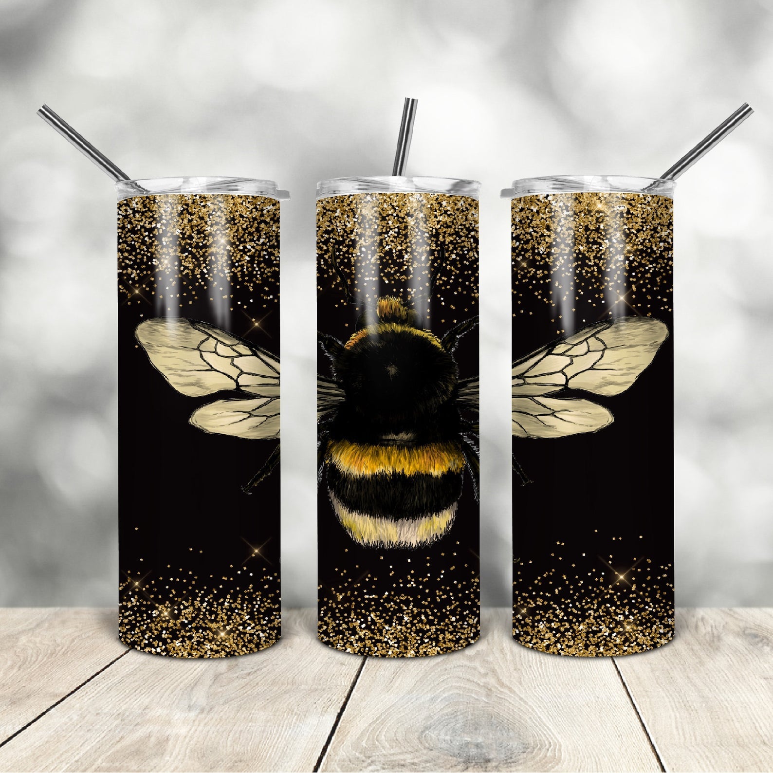 Bee with faux glitter 20oz Skinny Tumbler