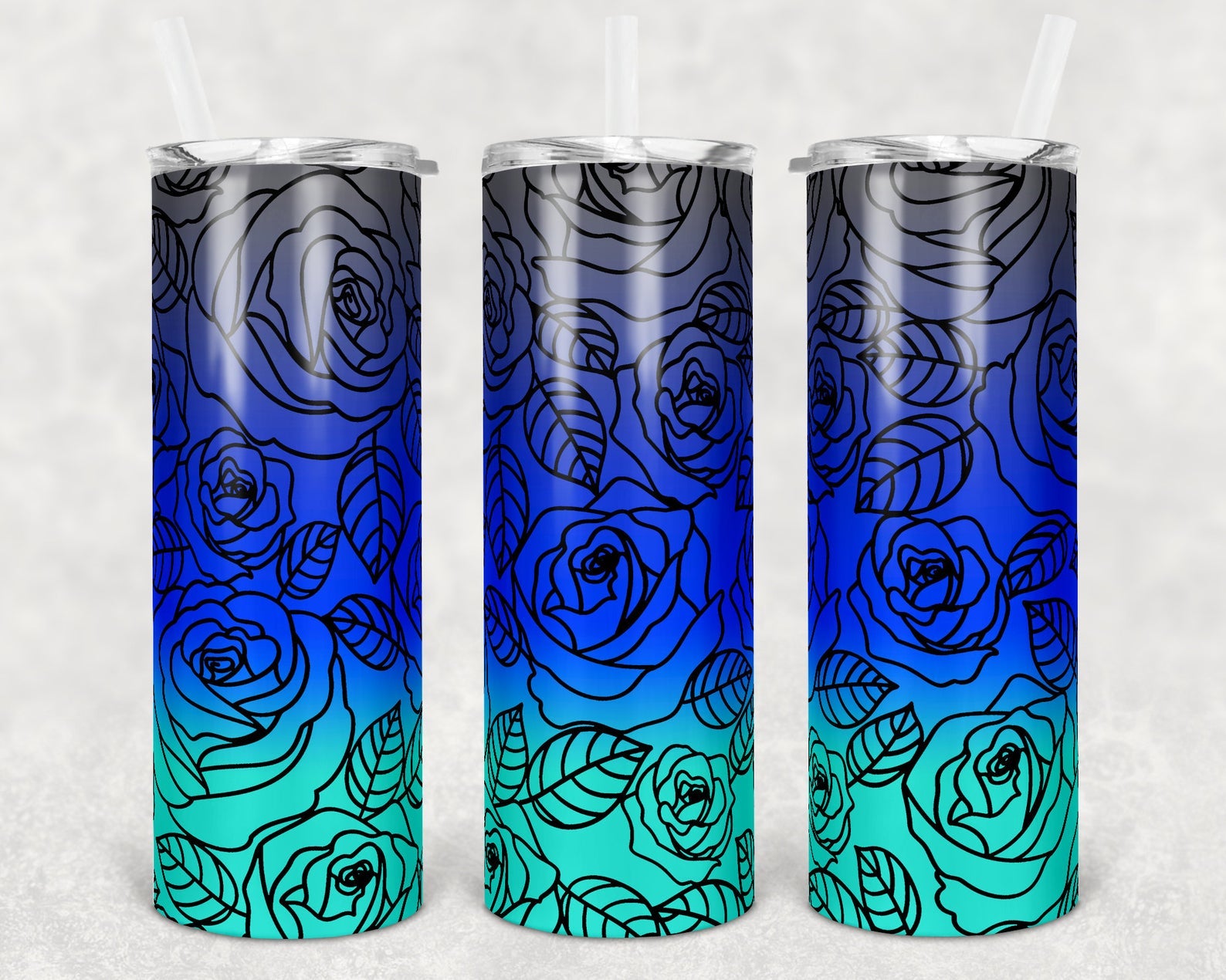 Roses Outline blue ombre 20oz Skinny Tumbler