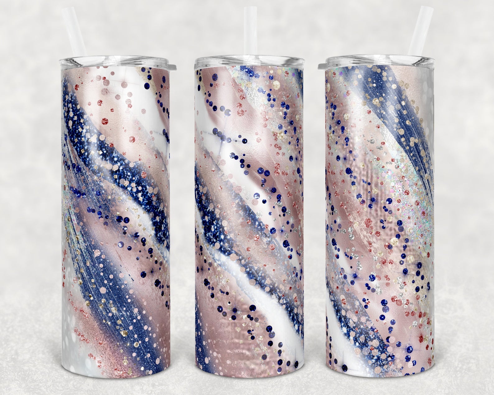 Navy and Pink Faux Glitter  20oz Skinny Tumbler