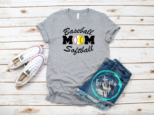 Baseball and Softball Mom vinyl custom shirt unisex sizing