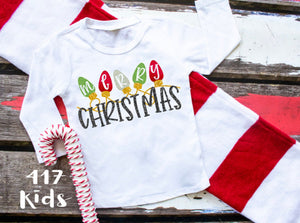 Merry Christmas lights glitter youth toddler long sleeve white