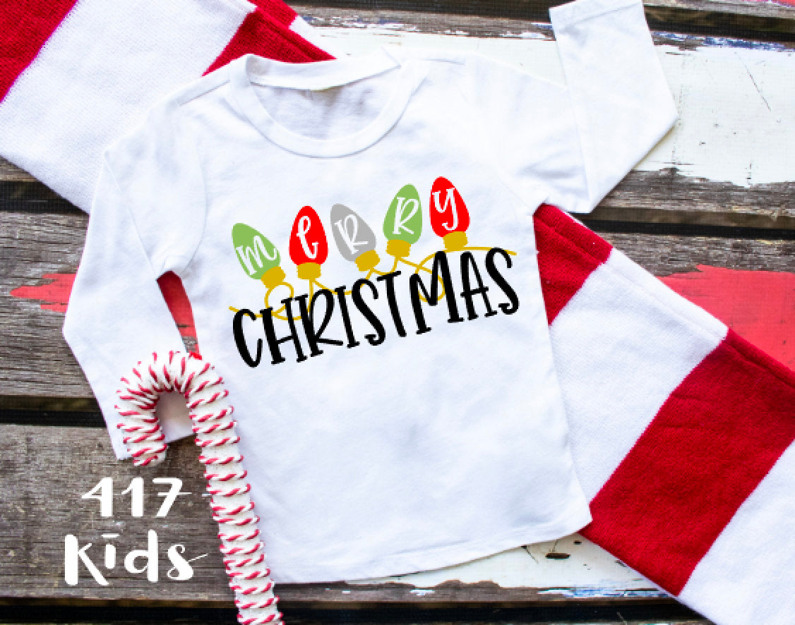 Merry Christmas lights youth toddler long sleeve white