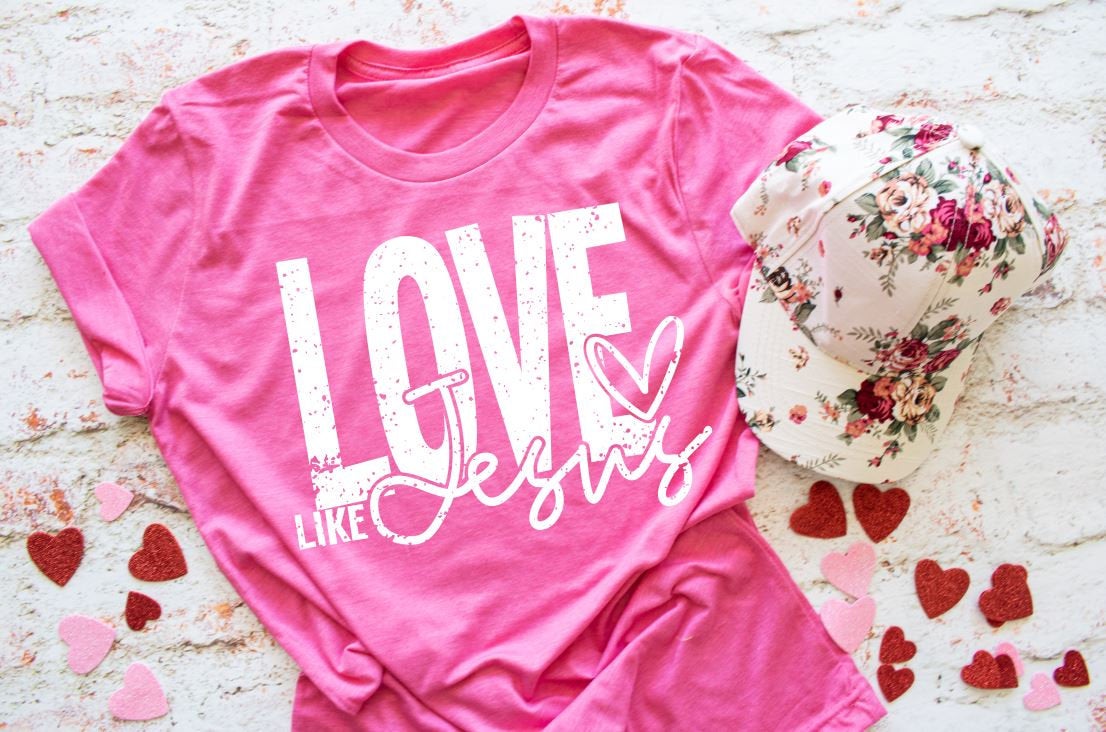 Love like Jesus heather charity pink unisex Bella canvas tee