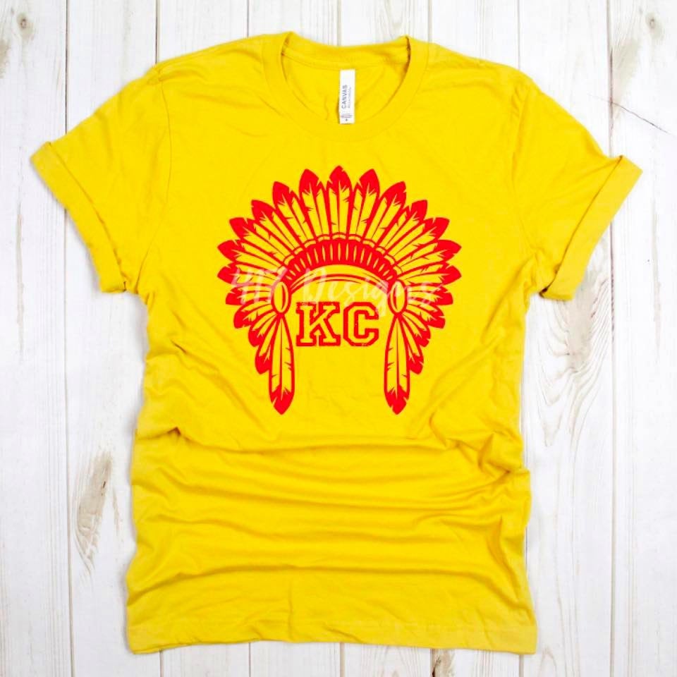 KC Chiefs Headdress on Maize Yellow unisex Bella Canvas Tee