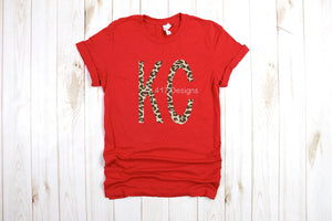 Leopard Print KC on red Bella Canvas unisex shirt