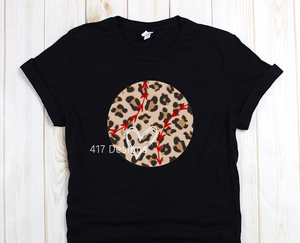 Leopard Baseball with heart unisex tee